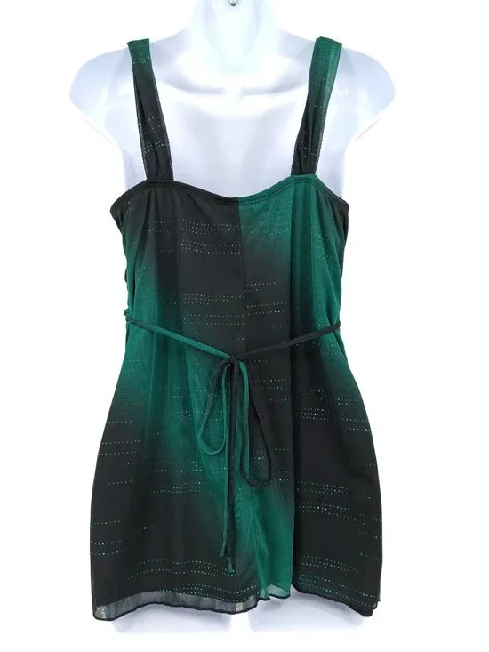 Y2K Studio Y Green & Black Empire Waist Top Glitter Accents Size Large - Picture 2 of 10